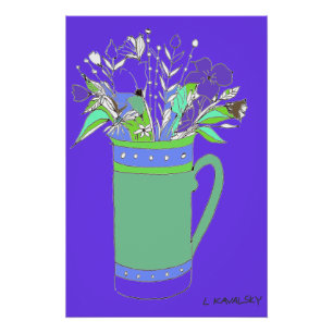 Purple Original Colorful Flowers In A Mug Poster