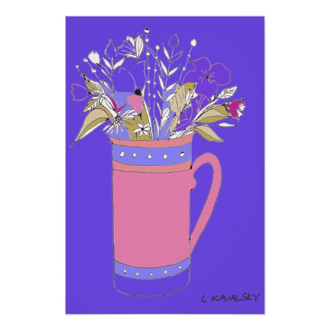 Purple Original Colourful Flowers In A Mug Poster  (Front)