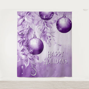 Purple Ornaments Christmas Holiday Backdrop Tapestry