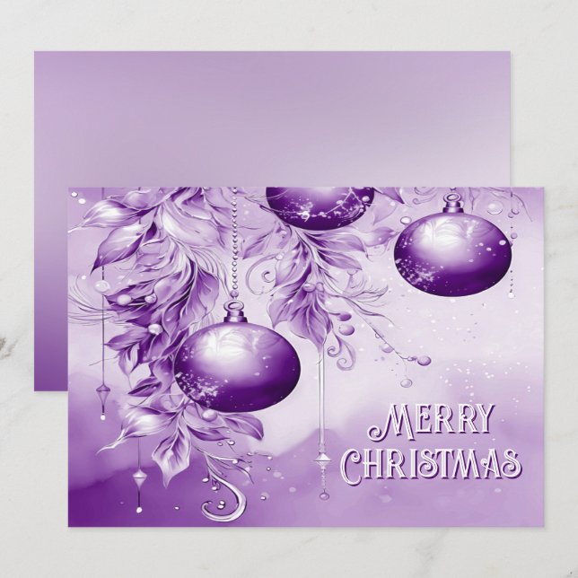 Purple Ornaments Christmas Holiday Card (Front/Back)