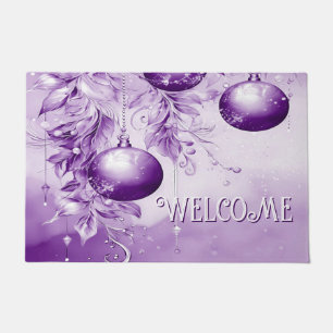 Purple Ornaments Christmas Holiday Doormat