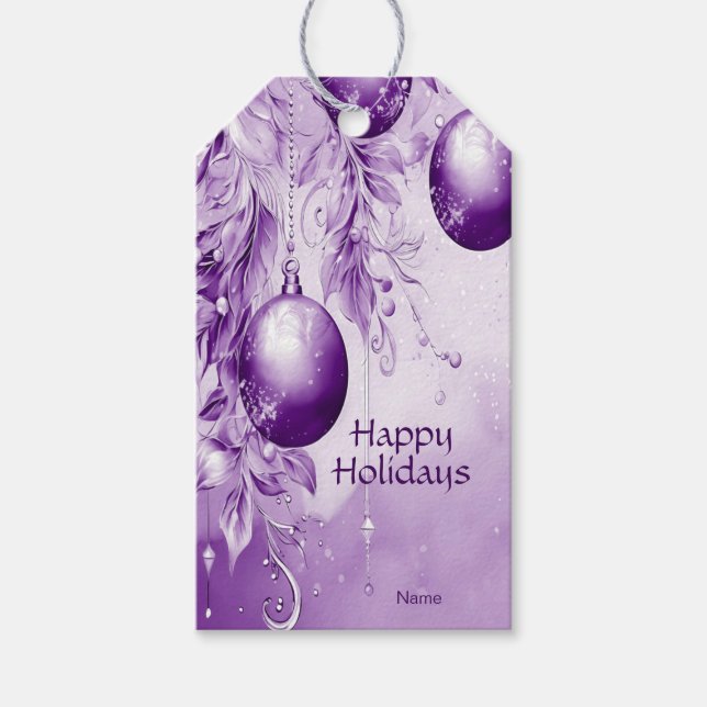 Purple Ornaments Christmas Holiday Gift Tag (Front)