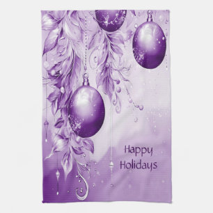 Purple Ornaments Christmas Holiday Kitchen Towel
