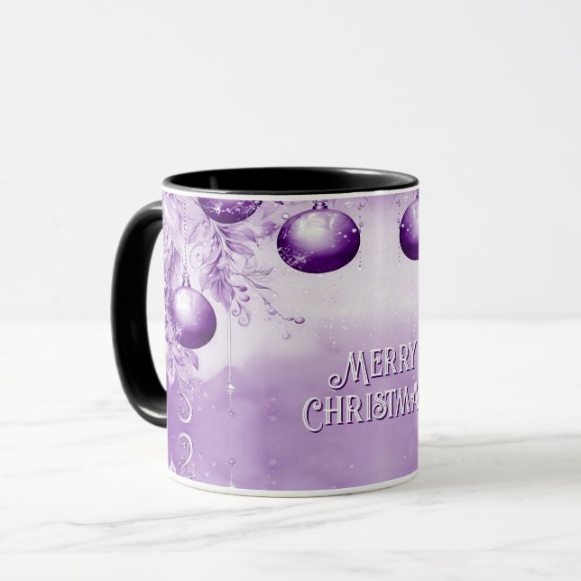 Purple Ornaments Christmas Holiday Mug (Front Left)