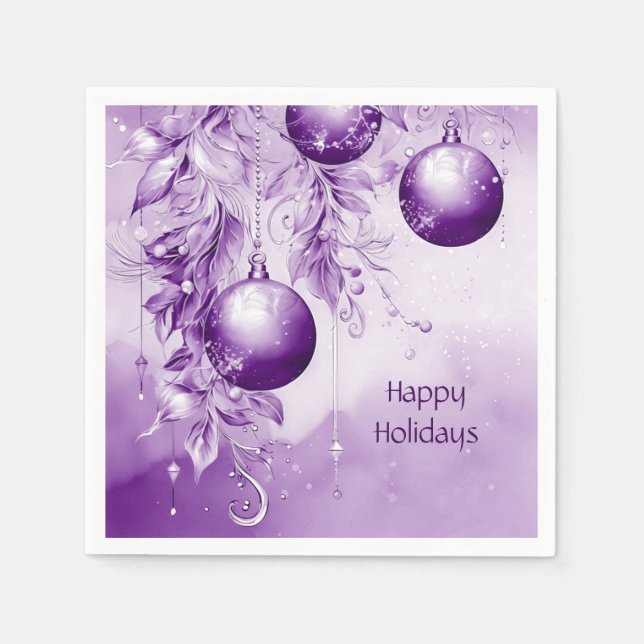 Purple Ornaments Christmas Holiday Napkin (Front)