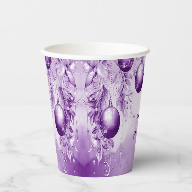 Purple Ornaments Christmas Holiday Paper Cups (Front)