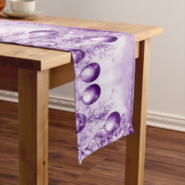 Purple Ornaments Christmas Holiday Table Runner (In Situ)