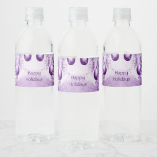 Purple Ornaments Christmas Holiday Water Bottle Label