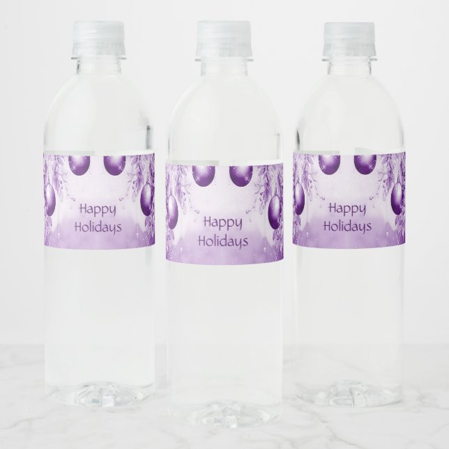 Purple Ornaments Christmas Holiday Water Bottle Label (Bottles)