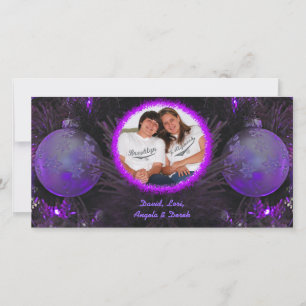 Purple Ornaments Christmas Photo Card
