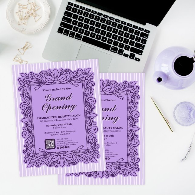 Purple Ornate Bow Frame Grand Opening Flyer (Purple Ornate Bow Frame Grand Opening Flyer)