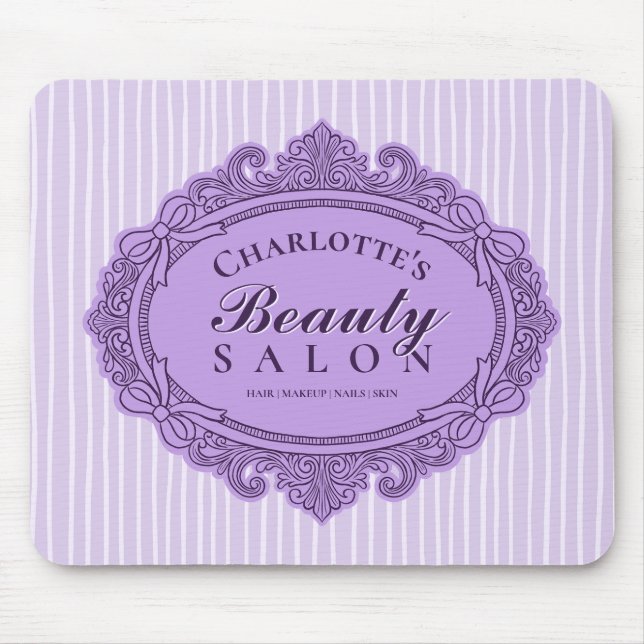 Purple Ornate Bow Frame Salon Mouse Pad (Front)