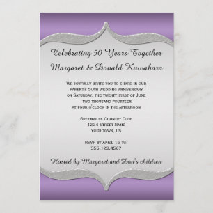 Purple Ornate Silver Frame 25th Anniversary Invitation