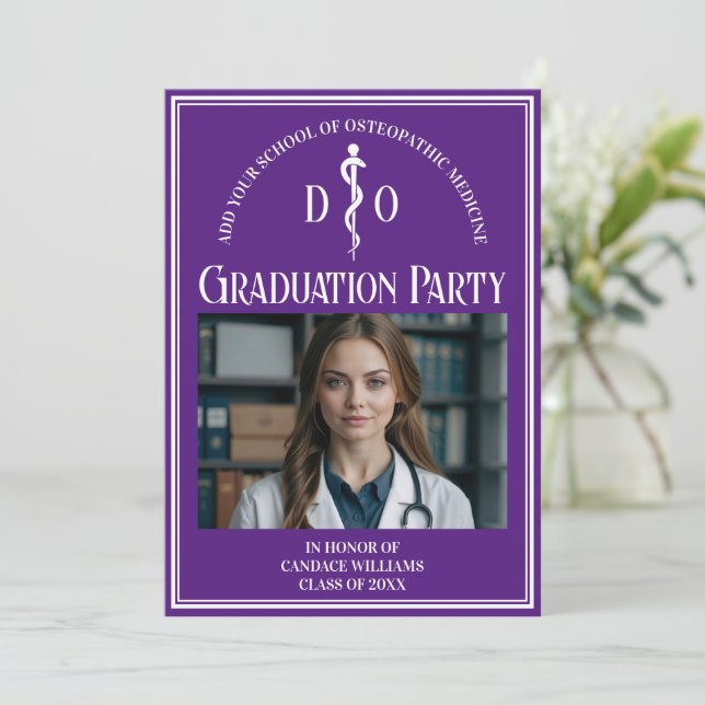 Purple Osteopathic Medical School Graduation Party Invitation (Standing Front)