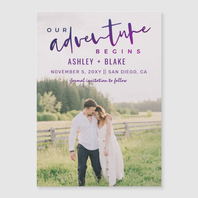 Purple Our Adventure Begins Photo Save the Date (Front)