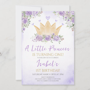 Purple Our Little Princess Birthday Invitation