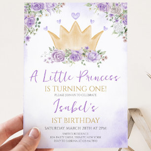 Purple Our Little Princess Birthday Invitation