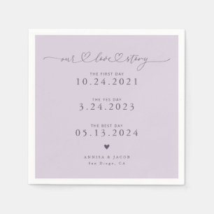 Purple Our Love Story Script Hearts Wedding Napkin
