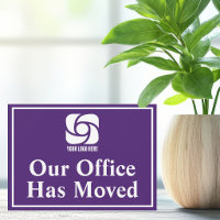 Purple Our Office Has Moved Business Logo