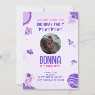 Purple Outer Space Birthday For Kids Invitation
