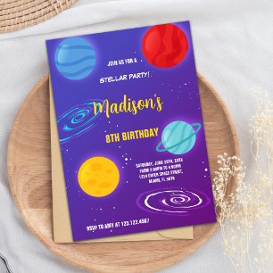Purple Outer Space Birthday Invitations