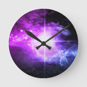 Purple Outer Space Round Clock