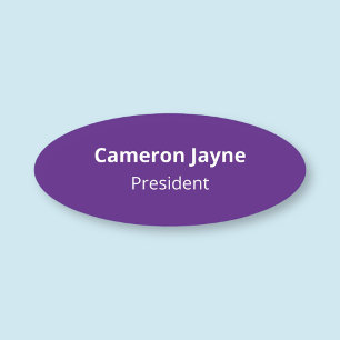 Purple Oval Name Tag Safety Pin Badge Professional