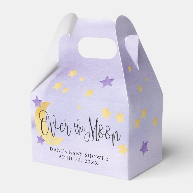 Purple Over the Moon, Baby Shower Moon Stars Favour Box (Front Side)