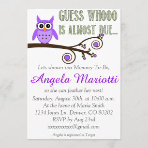 Purple Owl Baby Shower Invitation