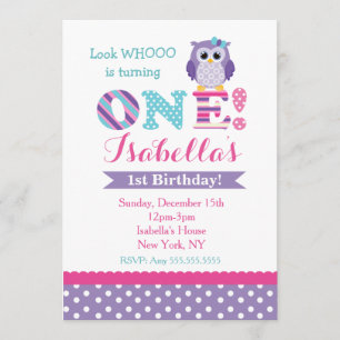 Purple Owl Birthday Invitations