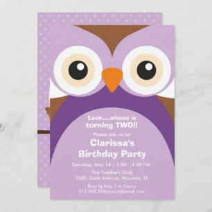 Purple Owl Birthday Party Invitation