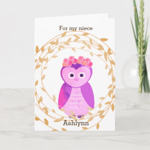 Purple Owl Fall Birthday Niece Card