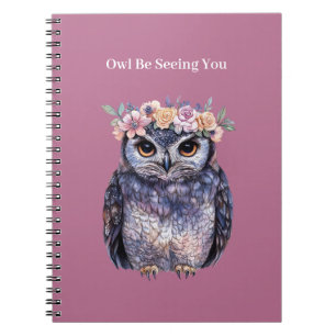 Purple Owl Floral Wreath Notebook