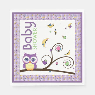 Purple Owl Gender-Neutral Baby Shower Moon Star Napkin
