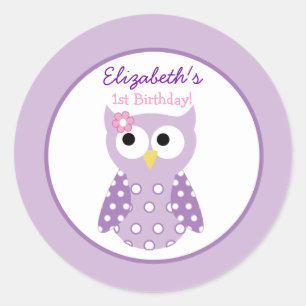 Purple Owl Girl Round Custom Favour Sticker