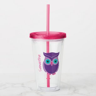 Purple Owl Girls Personalised Animal Kids Acrylic Tumbler