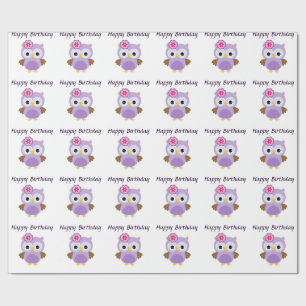 Purple Owl Glossy Wrapping Paper, 30" x 6' Paper