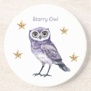 Purple Owl Gold Stars Coaster