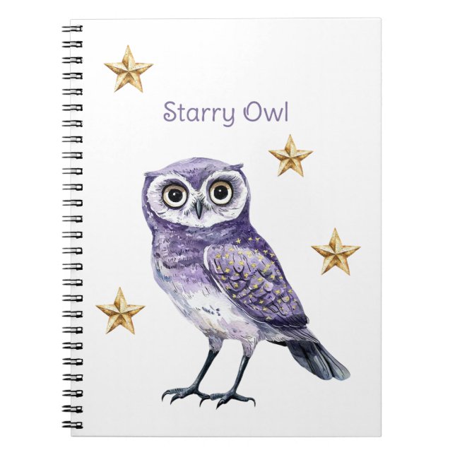 Purple Owl Gold Stars Notebook (Front)