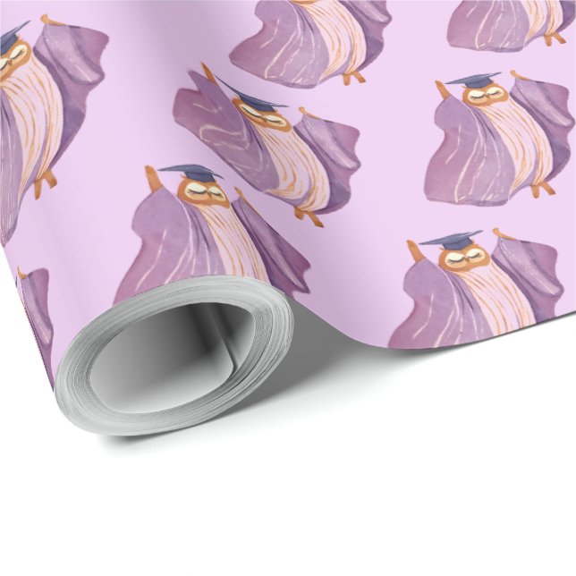 Purple Owl Graduation Gift Wrap (Roll Corner)
