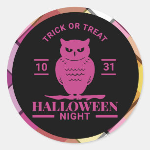 Purple Owl Halloween Night Colourful Plaid Classic Round Sticker