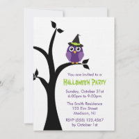 Purple Owl Halloween Party Invitations