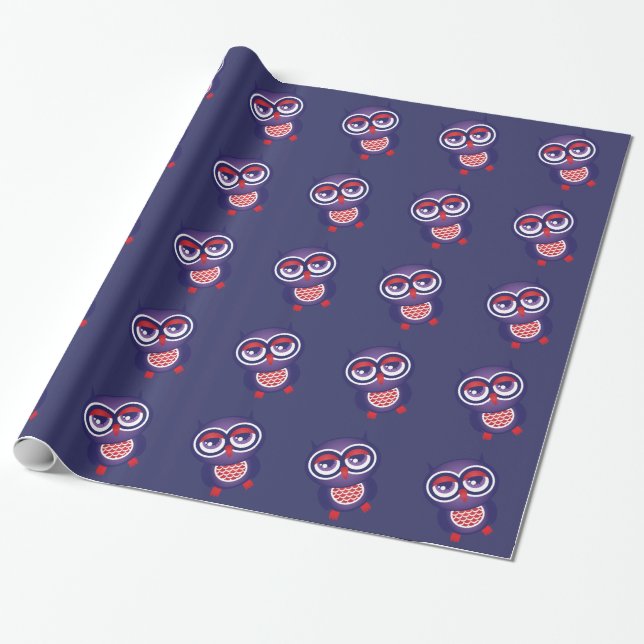 Purple Owl Pattern Wrapping Paper (Unrolled)