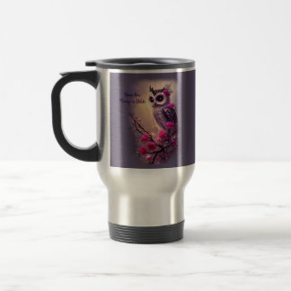 Purple Owl & Pink Flowers   Travel Mug