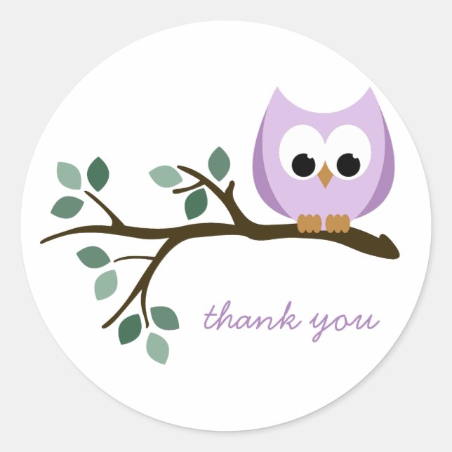 Purple Owl Thank You Stickers (Front)