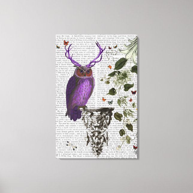 Purple Owl With Antlers Canvas Print (Front)