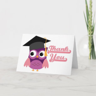 Purple Owl with Graduation Cap Thank You Card