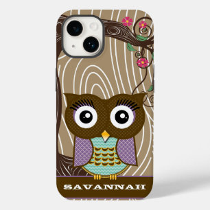 Purple Owl Wood Grain Tree Zig Zag Choose Colours Case-Mate iPhone 14 Case