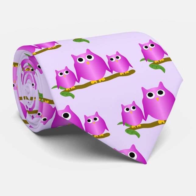 Purple Owls Design Any Colour Background Tie (Rolled)