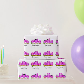 Purple Owls Design Birthday Gift Wrapping Paper